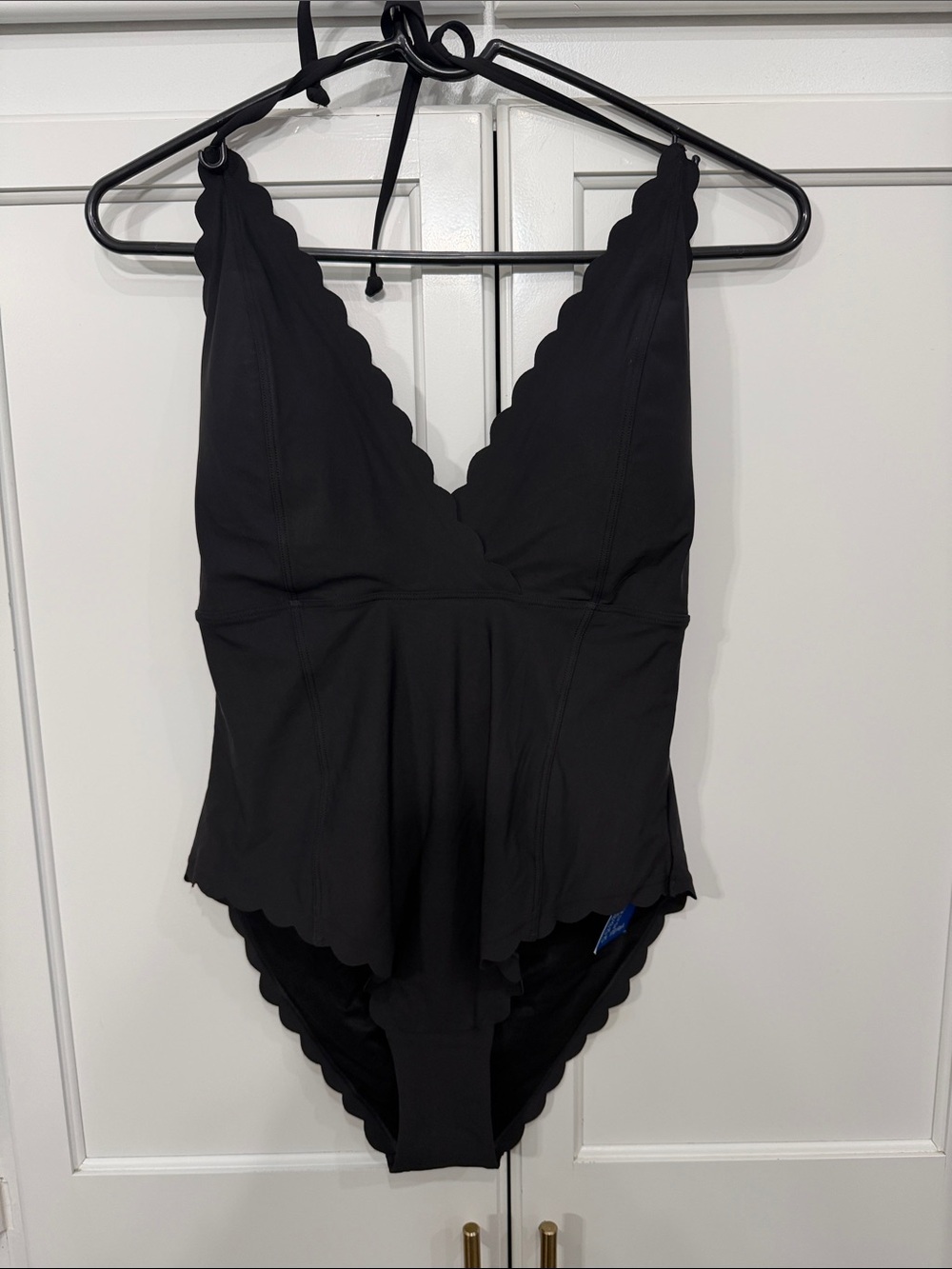 H&M Black Swimwear with Scalloped V-Neck Detail Size 12
